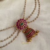 Gold Alike Red Flower Jada Bun Billai Maatil -  Pearl Maatil - Jhumka - G11499